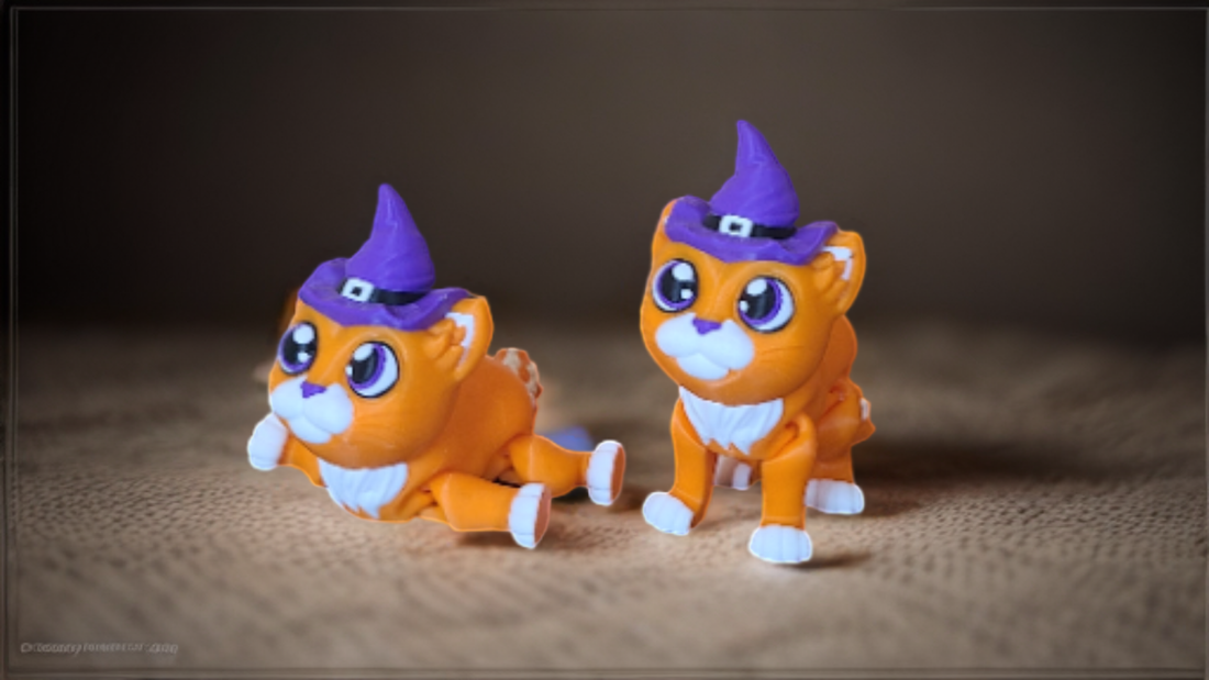 Articulated Kitty Figurine with Wizard Hat - Movable Legs and Tail - Enchanting Cat Decor - Magical Feline Collectible