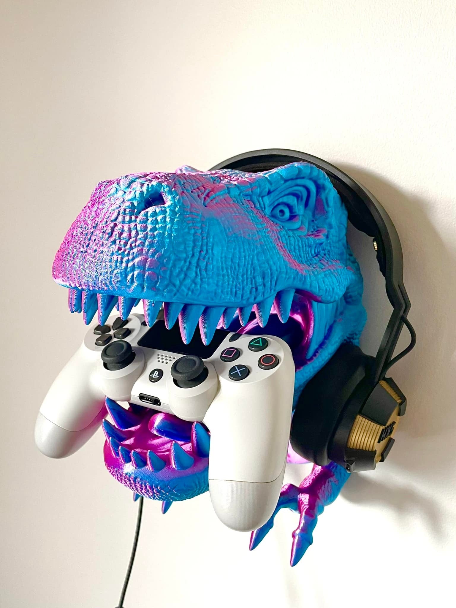 T-Rex Wall Art, T-Rex Wall Decor, Tech Accessories, T-Rex Wall Mount, T-Rex Gift, Dinosaur Wall Art, Man Cave Decor, Headphones Holder